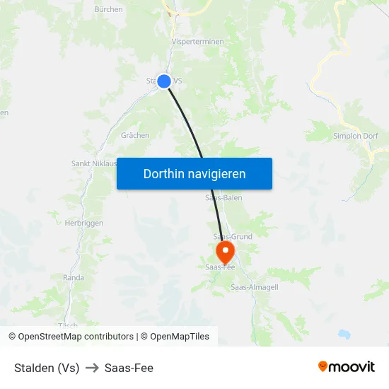 Stalden (Vs) to Saas-Fee map