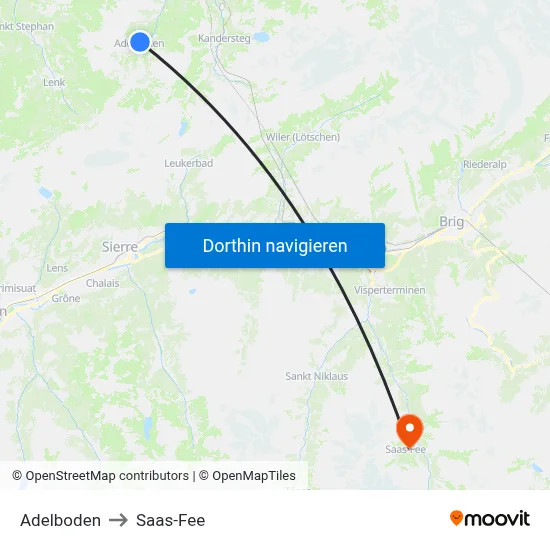 Adelboden to Saas-Fee map