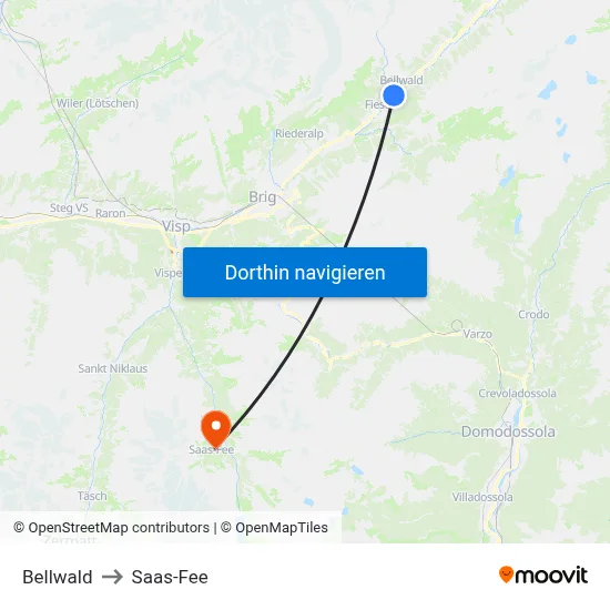 Bellwald to Saas-Fee map