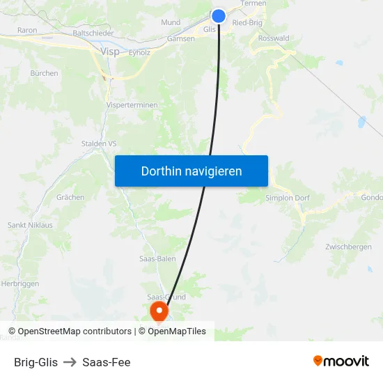 Brig-Glis to Saas-Fee map