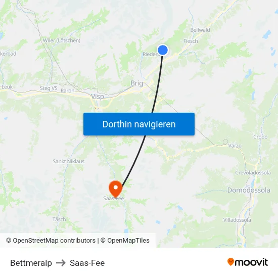 Bettmeralp to Saas-Fee map