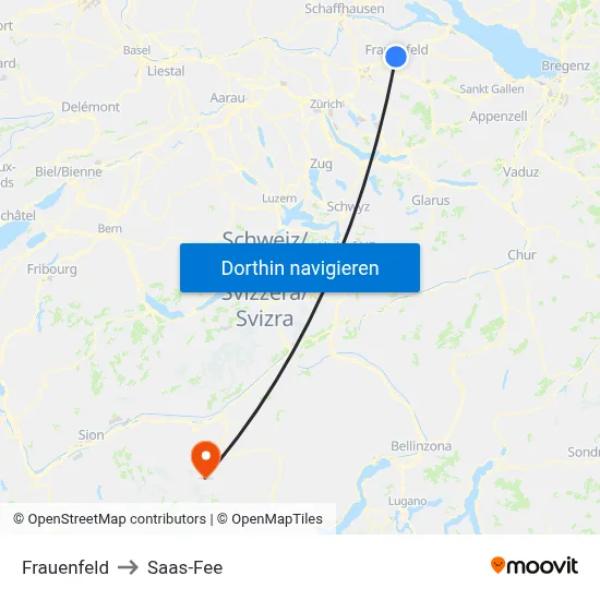 Frauenfeld to Saas-Fee map