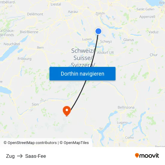 Zug to Saas-Fee map