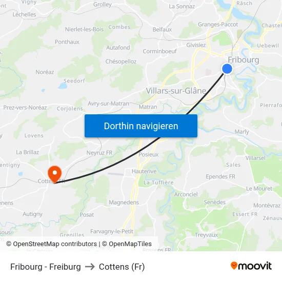 Fribourg - Freiburg to Cottens (Fr) map