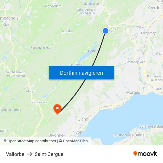 Vallorbe to Saint-Cergue map