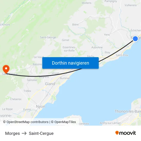 Morges to Saint-Cergue map