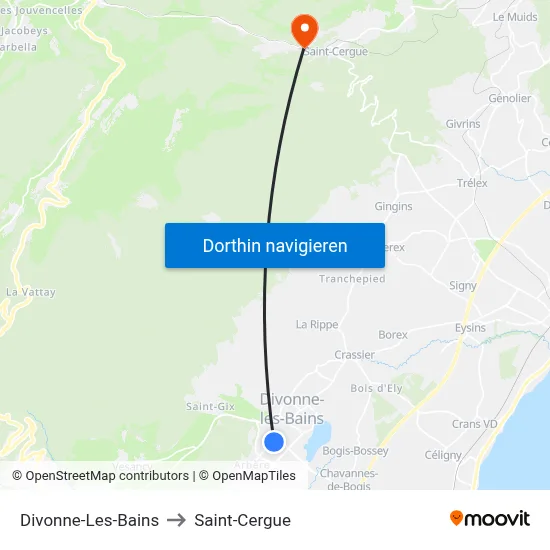 Divonne-Les-Bains to Saint-Cergue map