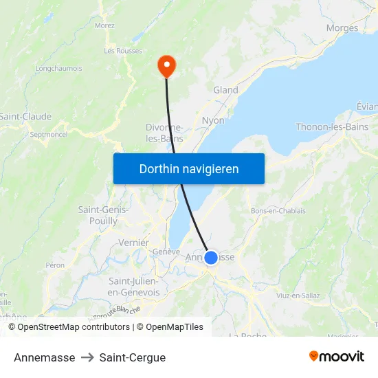 Annemasse to Saint-Cergue map
