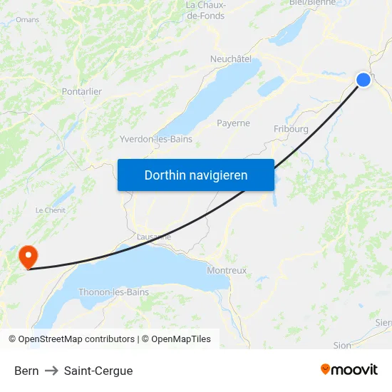 Bern to Saint-Cergue map