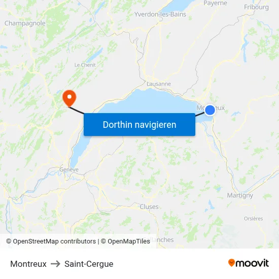 Montreux to Saint-Cergue map