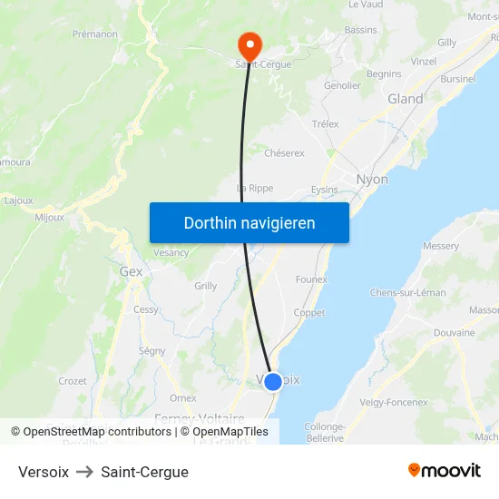 Versoix to Saint-Cergue map