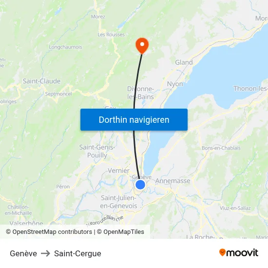 Genève to Saint-Cergue map