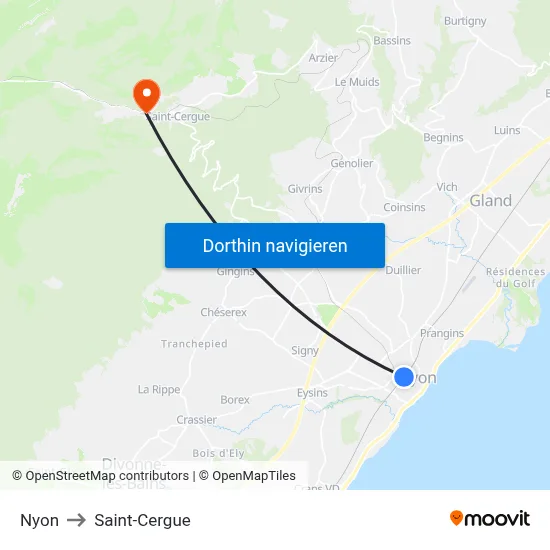 Nyon to Saint-Cergue map