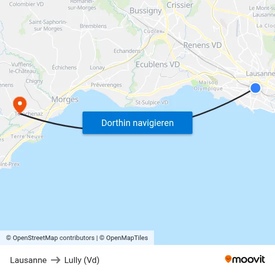 Lausanne to Lully (Vd) map
