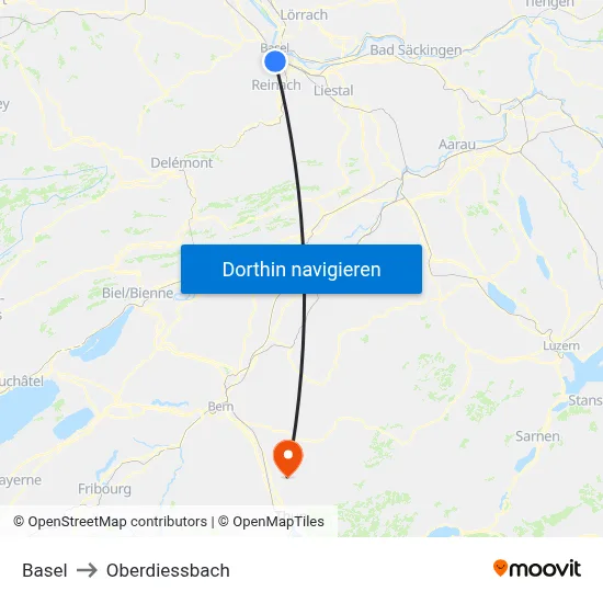 Basel to Oberdiessbach map