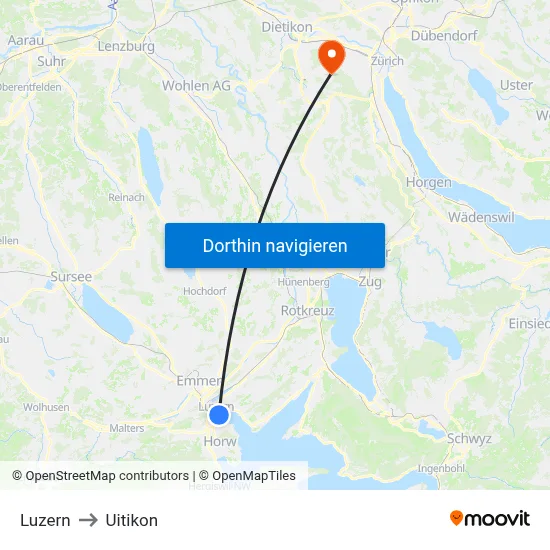 Luzern to Uitikon map