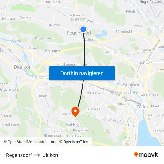 Regensdorf to Uitikon map