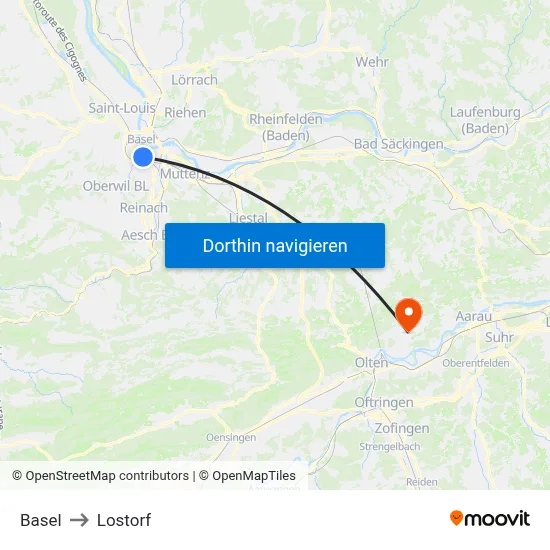 Basel to Lostorf map
