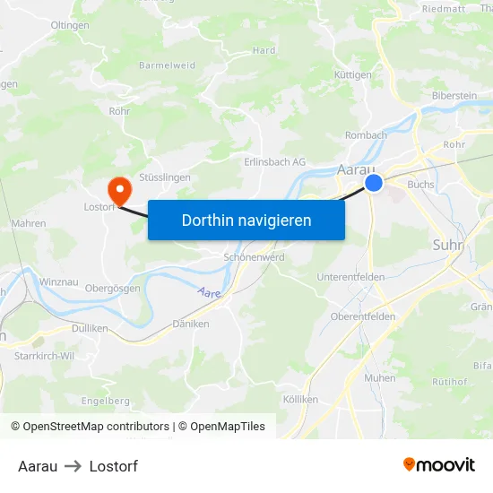 Aarau to Lostorf map