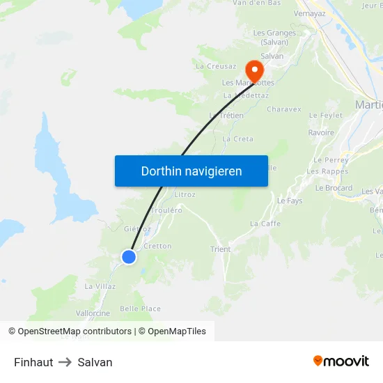 Finhaut to Salvan map