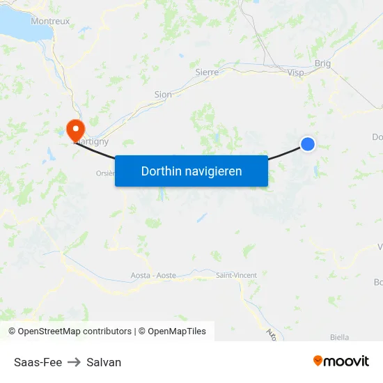 Saas-Fee to Salvan map