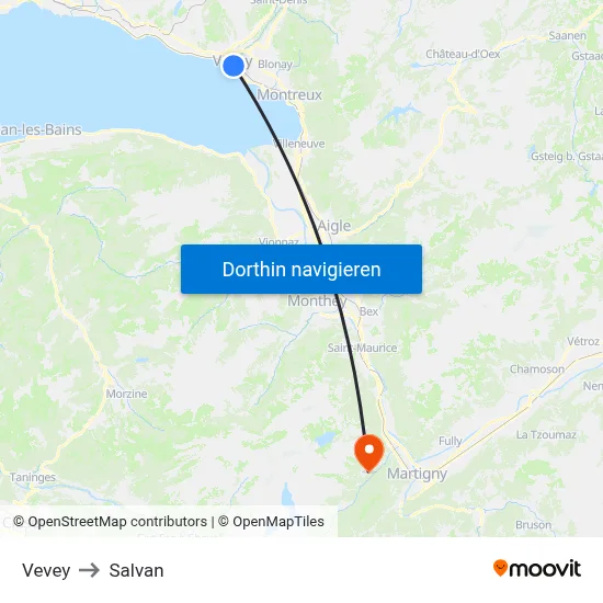 Vevey to Salvan map