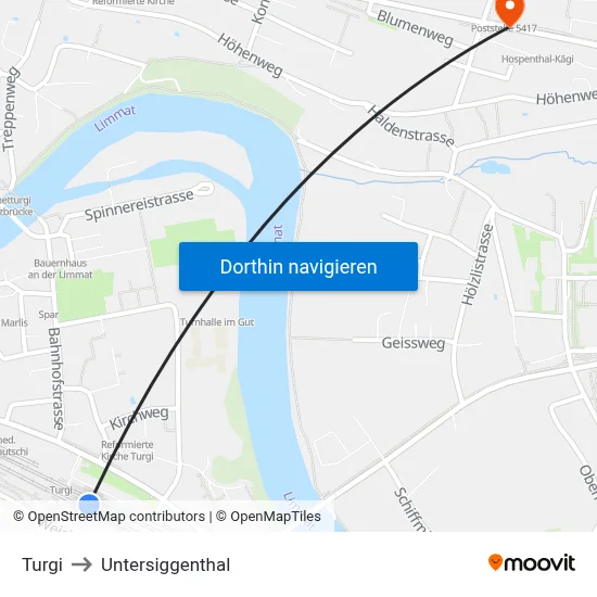Turgi to Untersiggenthal map