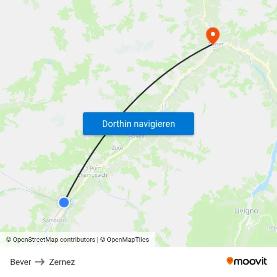 Bever to Zernez map