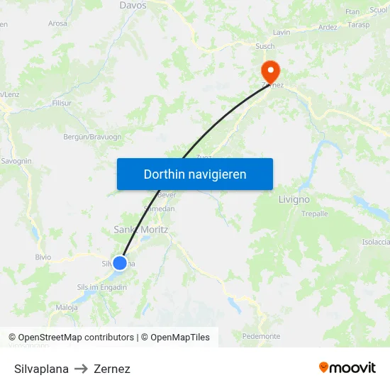 Silvaplana to Zernez map