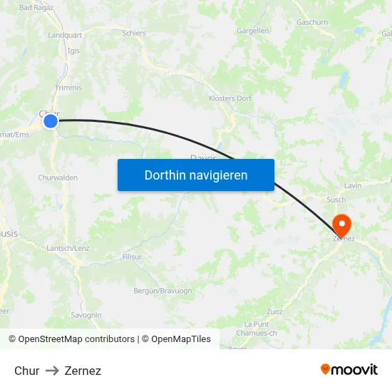 Chur to Zernez map