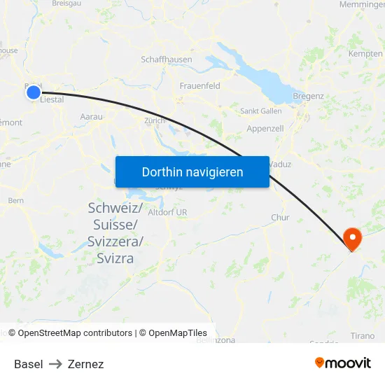 Basel to Zernez map