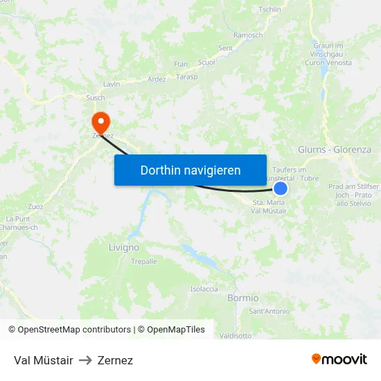 Val Müstair to Zernez map