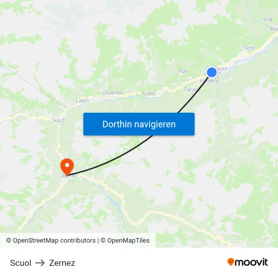 Scuol to Zernez map