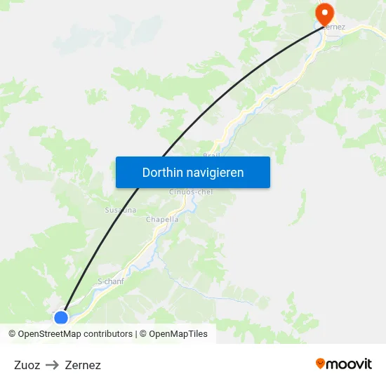 Zuoz to Zernez map