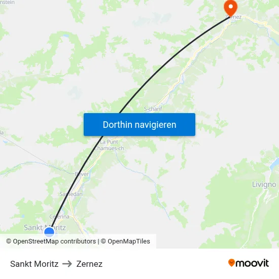 Sankt Moritz to Zernez map