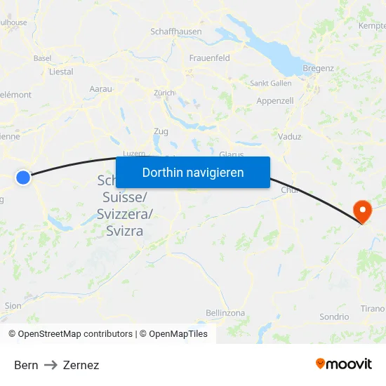 Bern to Zernez map