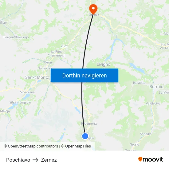 Poschiavo to Zernez map