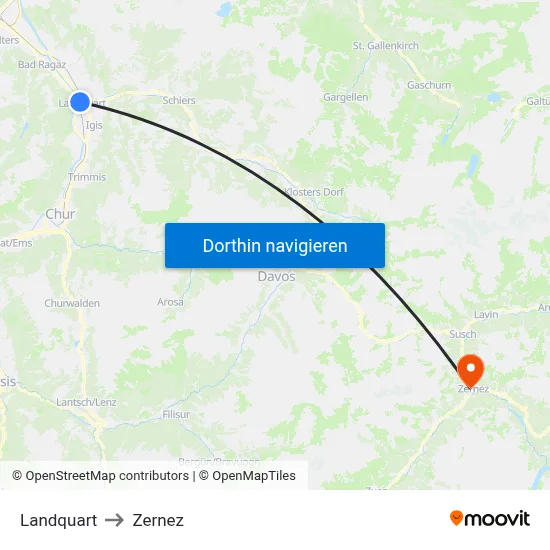 Landquart to Zernez map