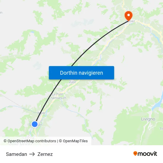 Samedan to Zernez map