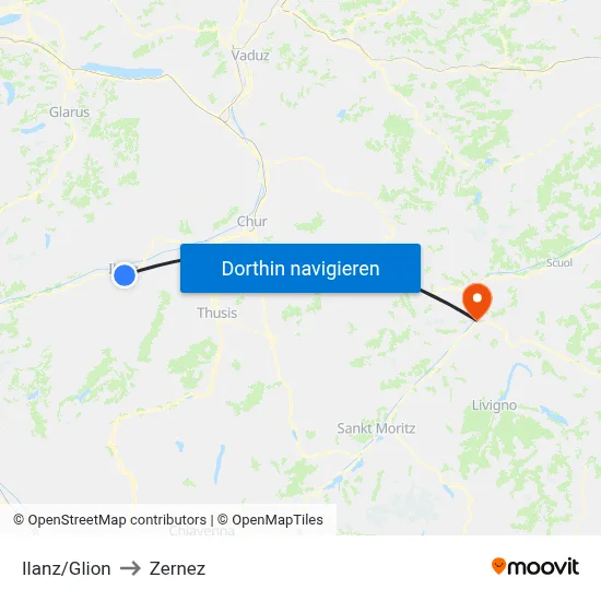 Ilanz/Glion to Zernez map