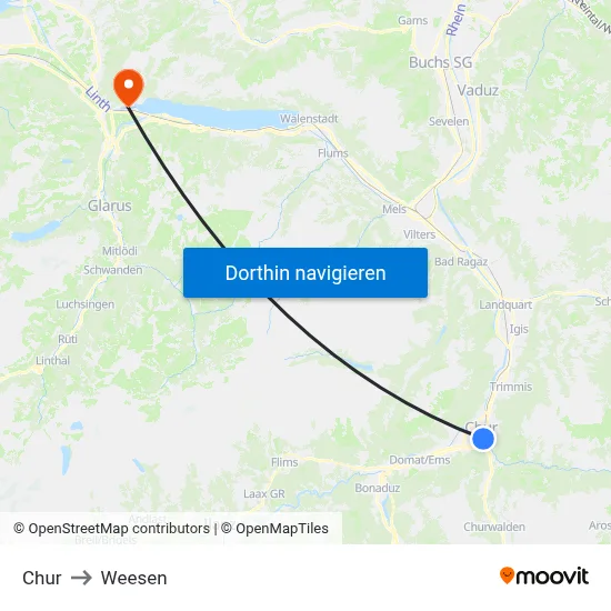 Chur to Weesen map