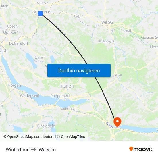 Winterthur to Weesen map