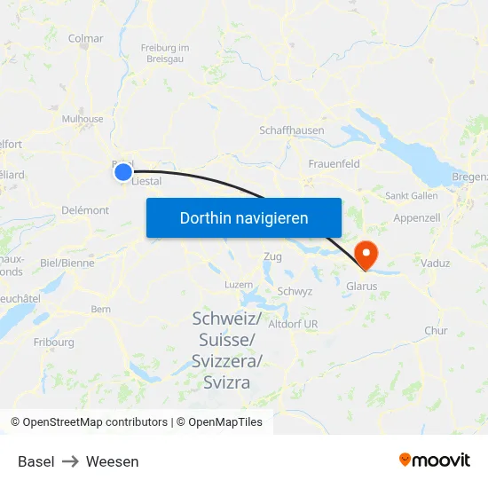 Basel to Weesen map