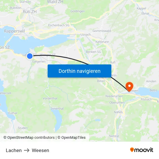 Lachen to Weesen map