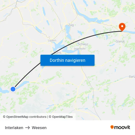 Interlaken to Weesen map
