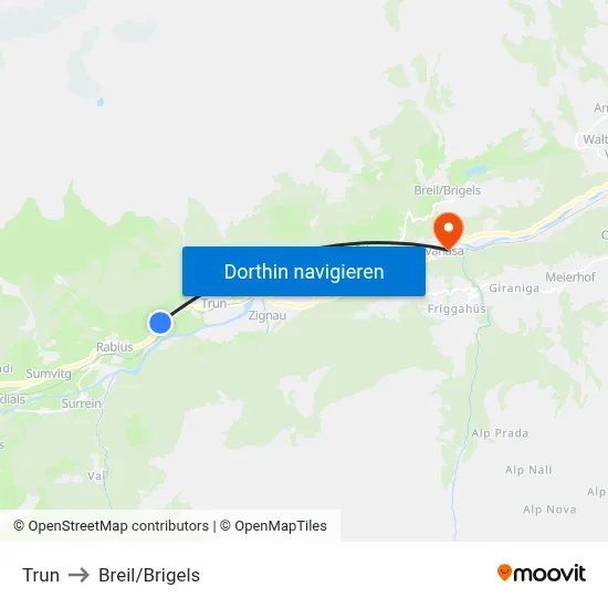 Trun to Breil/Brigels map