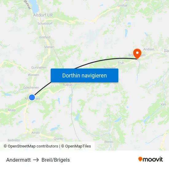 Andermatt to Breil/Brigels map