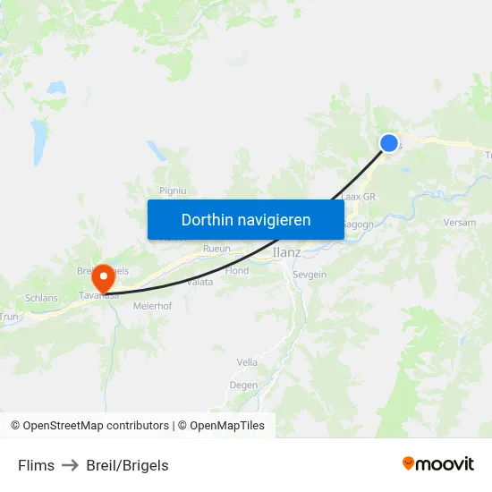 Flims to Breil/Brigels map