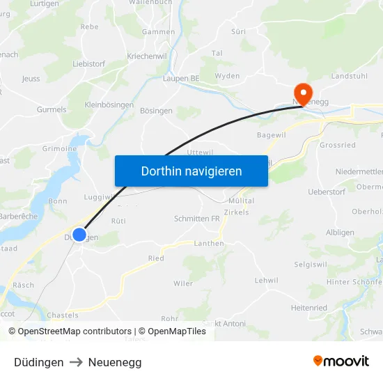 Düdingen to Neuenegg map