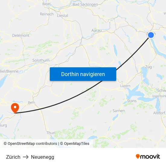 Zürich to Neuenegg map
